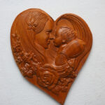 Heart Shaped Wooden Wall Art – Mother and Child Handcrafted Teak Wood Carving (17x11 Inches)