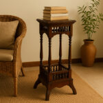 Handcrafted Teak Wood Chettinad–Style Carved Pedestal Plant Stand
