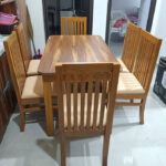 Luxury Solid Teak 6-Piece Dining Set – Premium Modern Farmhouse Rectangular Table & Upholstered Wood Chairs