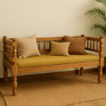 Solid Teak Chettinad-Style Daybed Bench with Spindle Backrest